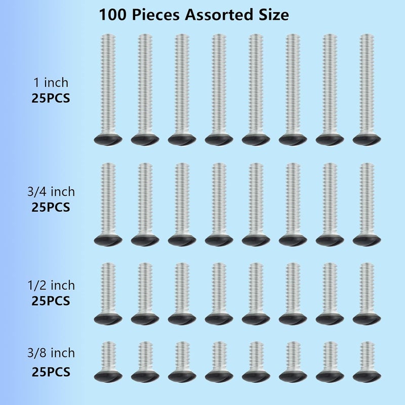 Taezn Black Wall Plate Screws, 100 Pieces Outlet Screws 4 Length Sizes 6-32 Thread Switch Plate Screws Perfect Replacement with Outlet Cover and Light Plate - Image 3